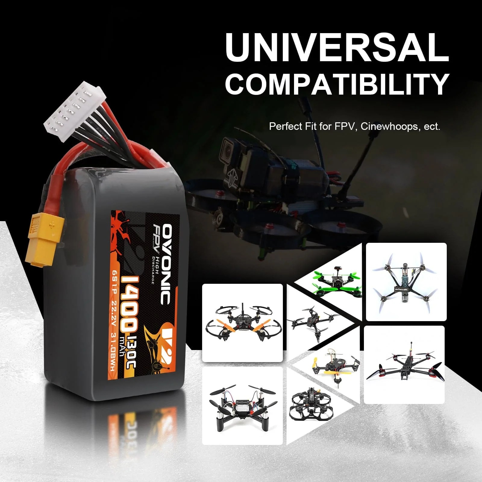 Ovonic 6S 1400mAh 130C LiPo Ba - огляд і ціна Drone Frame 5 Inch