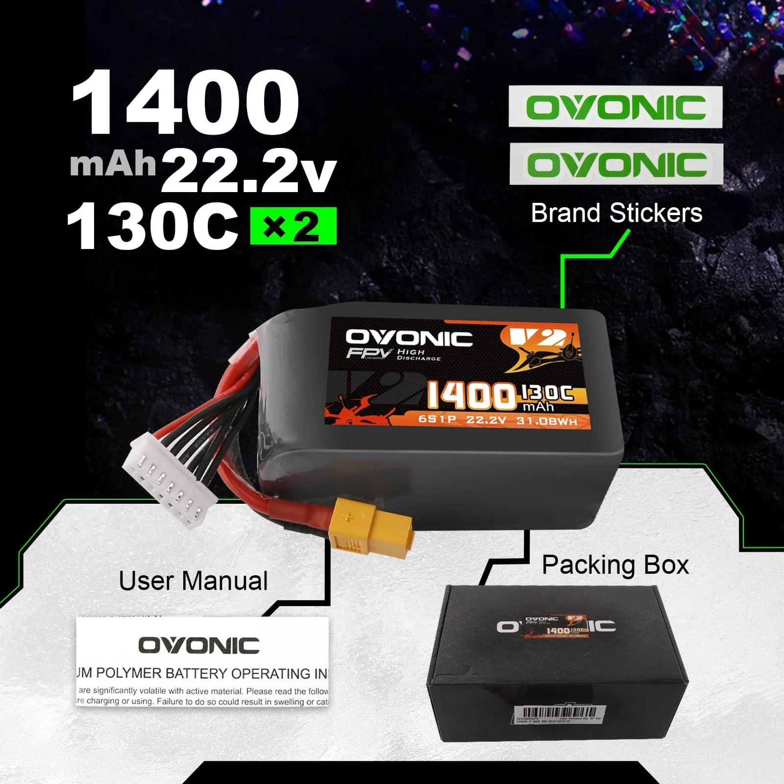 Ovonic 6S 1400mAh 130C LiPo Ba - огляд і ціна Drone Frame 5 Inch